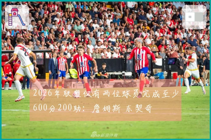 2026年联盟仅有两位球员完成至少600分200助：詹姆斯 东契奇